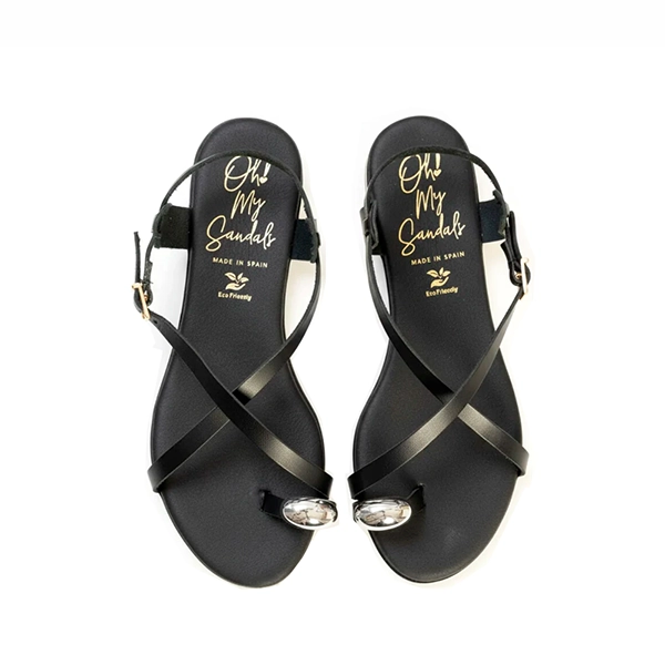 Oh My Sandals Sandalia Plana Negra Piel - Imagen 7