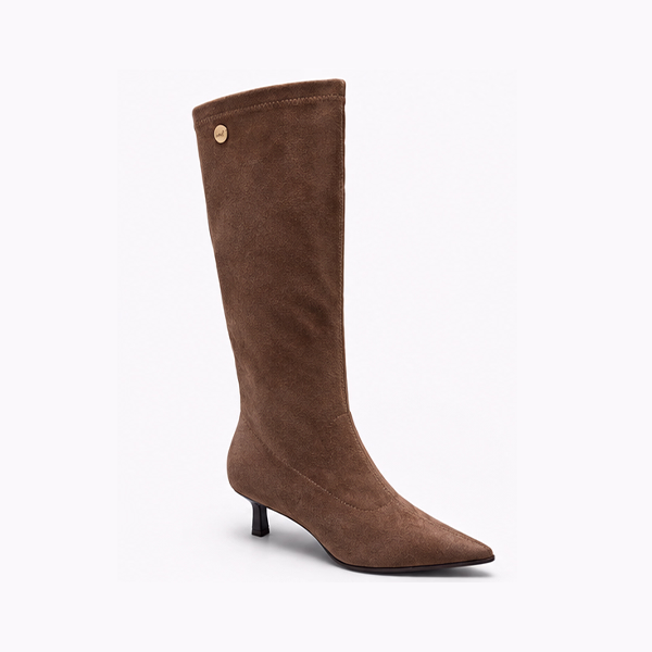 Botas altas mujer taupe microfibra elástica Isteria vista lateral