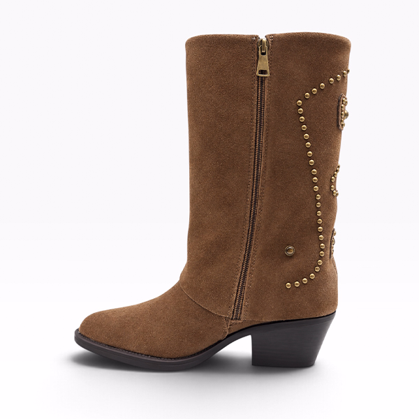 Botas camperas mujer taupe serraje tachuelas Top 3 vista interior cremallera