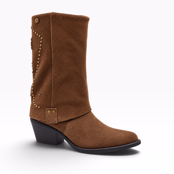 Botas camperas mujer taupe serraje tachuelas Top 3 vista tres cuartos