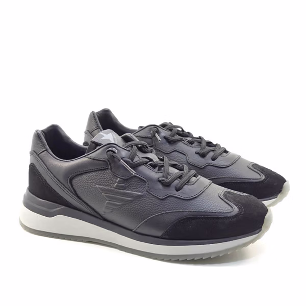 Zapatillas piel hombre Cetti negro cordones detalle cordones