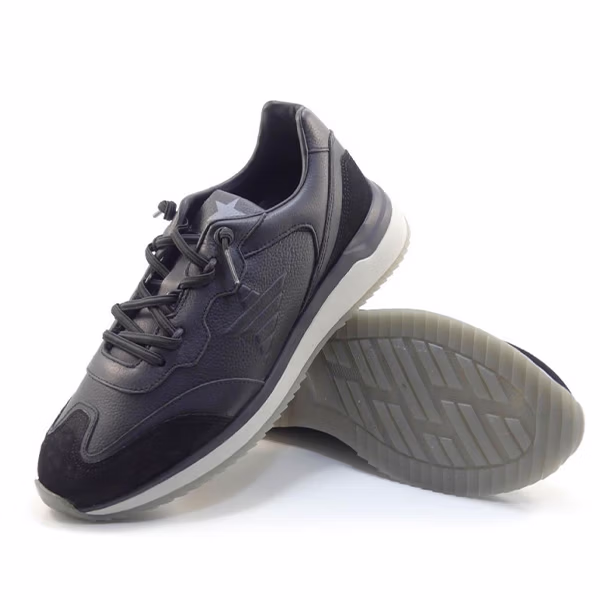 Zapatillas piel hombre Cetti negro cordones detalle suela goma EVA