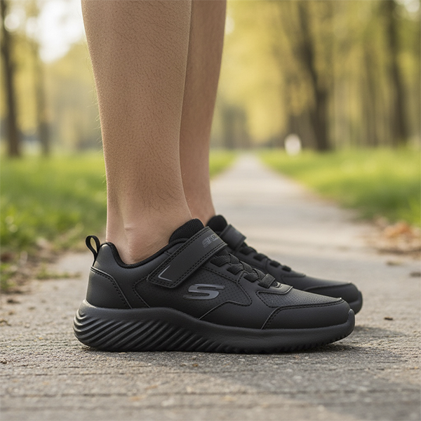 Zapatillas deportivas infantiles negro velcro Skechers detalle cierre velcro