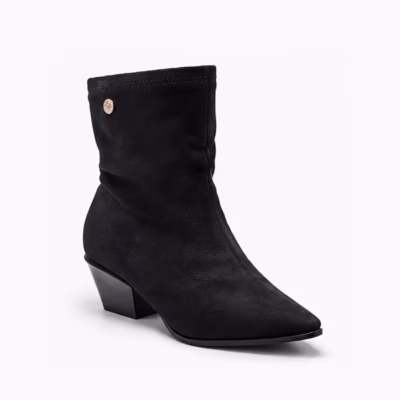 Botines mujer negro caña arrugada tacón ancho Isteria vista lateral