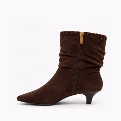 Botines mujer moka caña arrugada tacón fino Isteria vista lateral interior