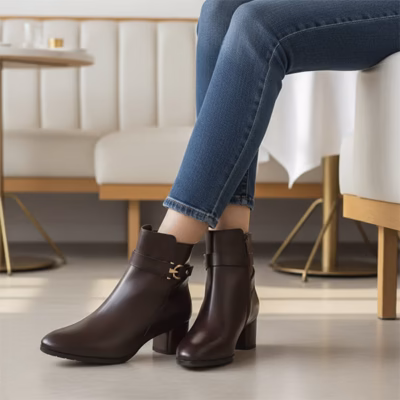 Botines Pikolinos Calafat caoba piel mujer detalle cremallera lateral