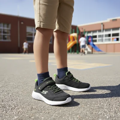 Zapatillas deportivas niño Skechers negras transpirables detalle modelo