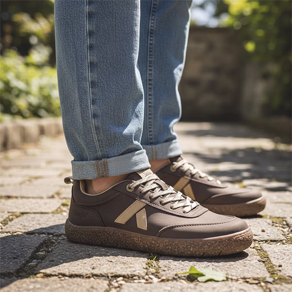 Zapatos barefoot hombre Callaghan cacao piel detalle modelo
