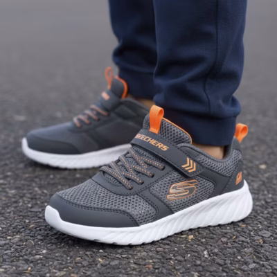 Zapatillas deportivas niño Skechers gris transpirables detalle modelo