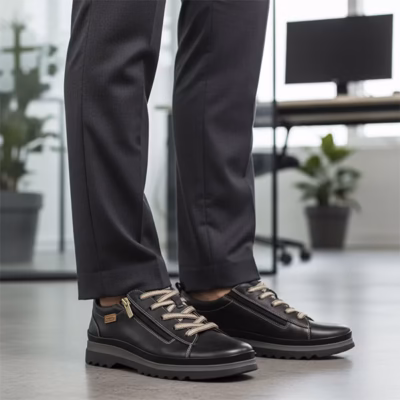 zapato cordón mujer negro piel Pikolinos detalle cremallera
