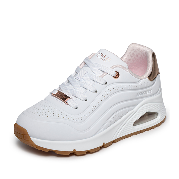 zapatilla deportiva nina blanca cordones Skechers par completo vista lateral