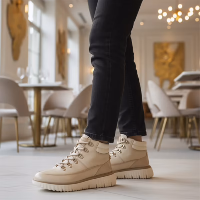 Botines Pikolinos Segovia marfil piel mujer detalle cremallera lateral