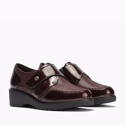 Zapatos cuña ancho especial Pitillos marrón mujer detalle velcro