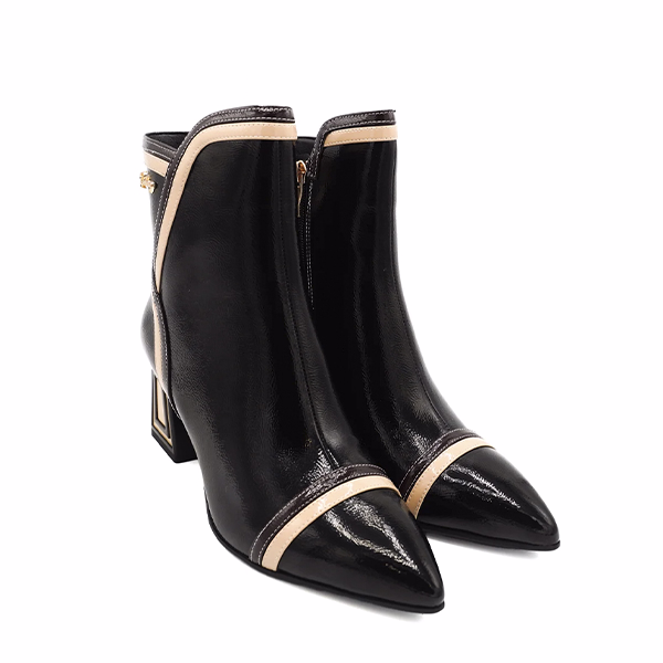 botines mujer Rock Away charol negro tacón bicolor vista lateral