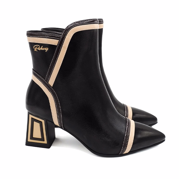 botines mujer Rock Away charol negro tacón bicolor par completo