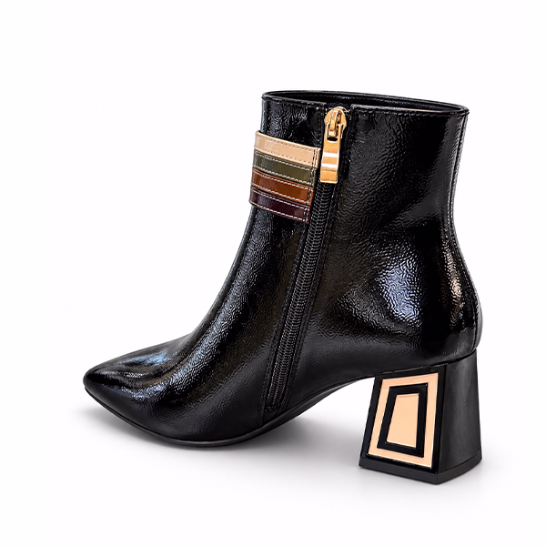 Botines mujer charol negro hebilla tacón bicolor Rock Away vista lateral