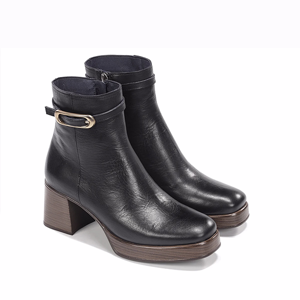 Botines tacón mujer Dorking negro piel par vista doble lateral