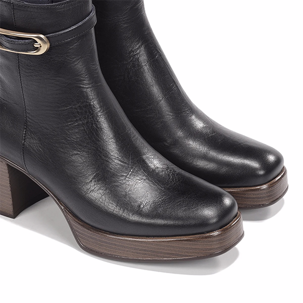 Botines tacón mujer Dorking negro piel par vista lateral
