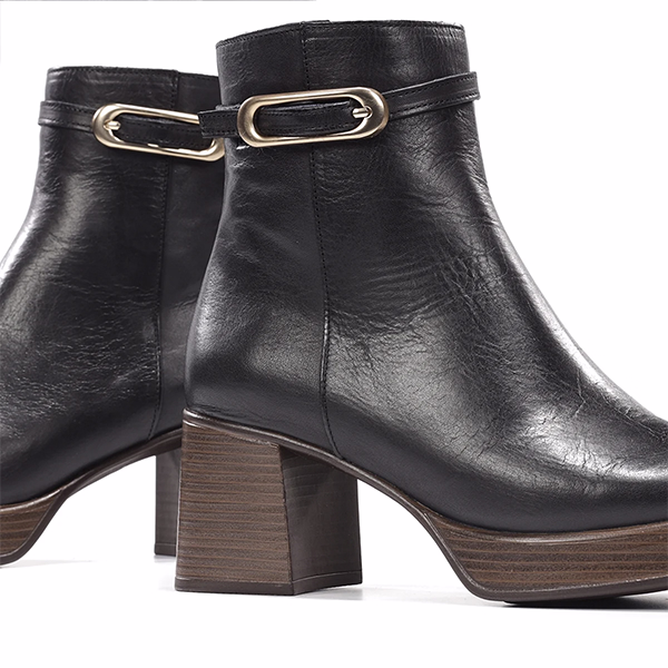 Botines tacón mujer Dorking negro piel vista frontal