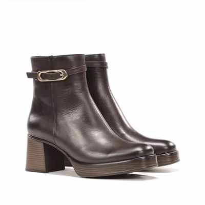 Botines tacón mujer Dorking café piel par vista doble