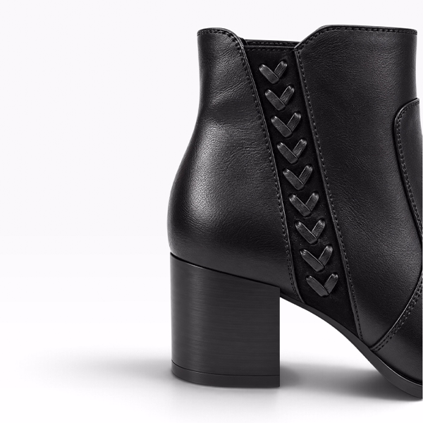 Botines mujer piel negra detalle trenzado Regarde Le Ciel Taylor vista lateral interior