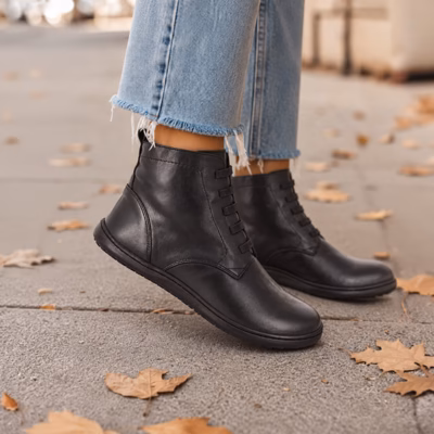 Botines barefoot mujer negro piel cordones Vivant puestos modelo