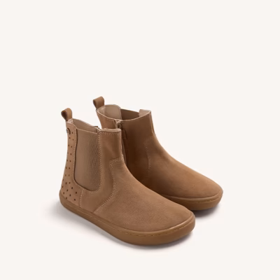 Botines barefoot niña arena chelsea Gioseppo par completo vista lateral