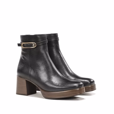 Botines tacón mujer Dorking negro piel par vista doble