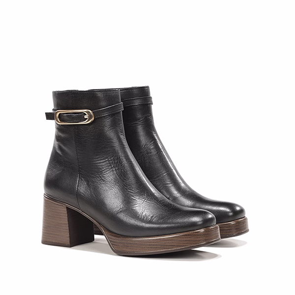 Botines tacón mujer Dorking negro piel par vista doble