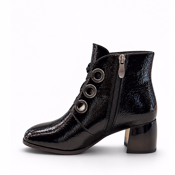 Botines mujer charol negro cordones tacón ancho Rock Away vista doble