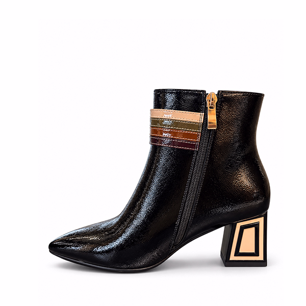 Botines mujer charol negro hebilla tacón bicolor Rock Away vista lateral interior