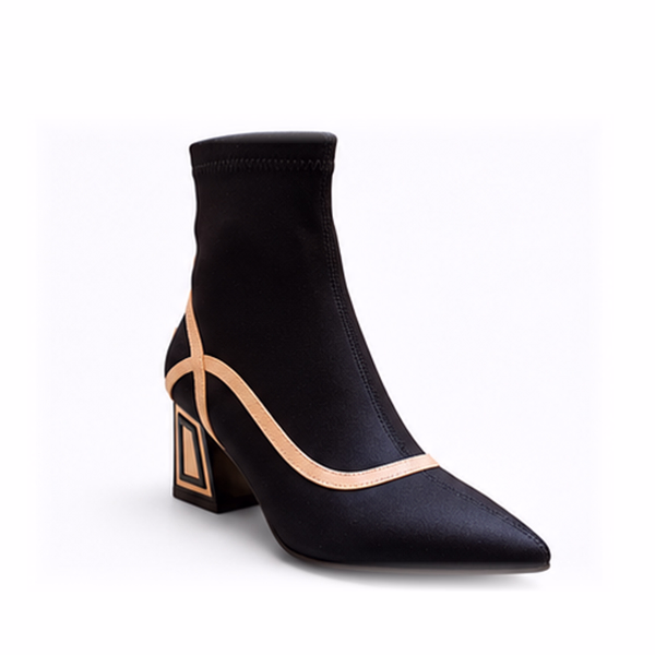 Botines mujer licra negro tacón bicolor Rock Away vista lateral