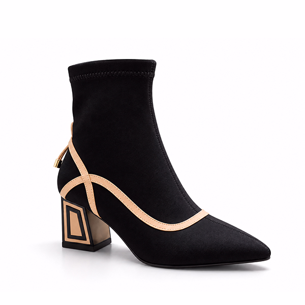 Botines mujer licra negro tacón bicolor Rock Away vista lateral interior
