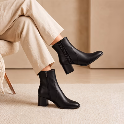 Botines mujer piel negra detalle trenzado Regarde Le Ciel Taylor puestos en modelo