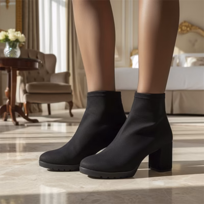 Botines tacón mujer Daniela Vega negro elástico detalle lateral