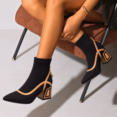 Botines mujer licra negro tacón bicolor Rock Away puestos en modelo