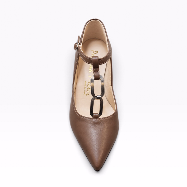 Zapatos vestir mujer taupe piel eslabones Patricia Miller vista cenital