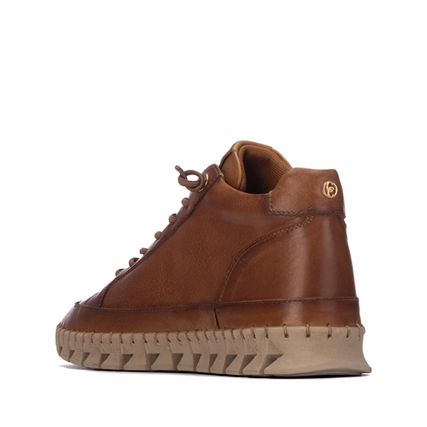 Botines planos mujer Carmela camel piel cordones vista trasera