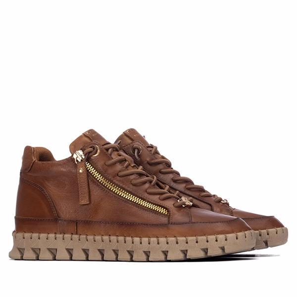 Botines planos mujer Carmela camel piel cordones vista de detalle